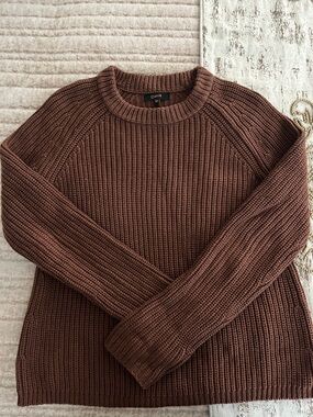 Quince Women's Chunky Ribbed Crewneck Sweater in Chestnut Brown